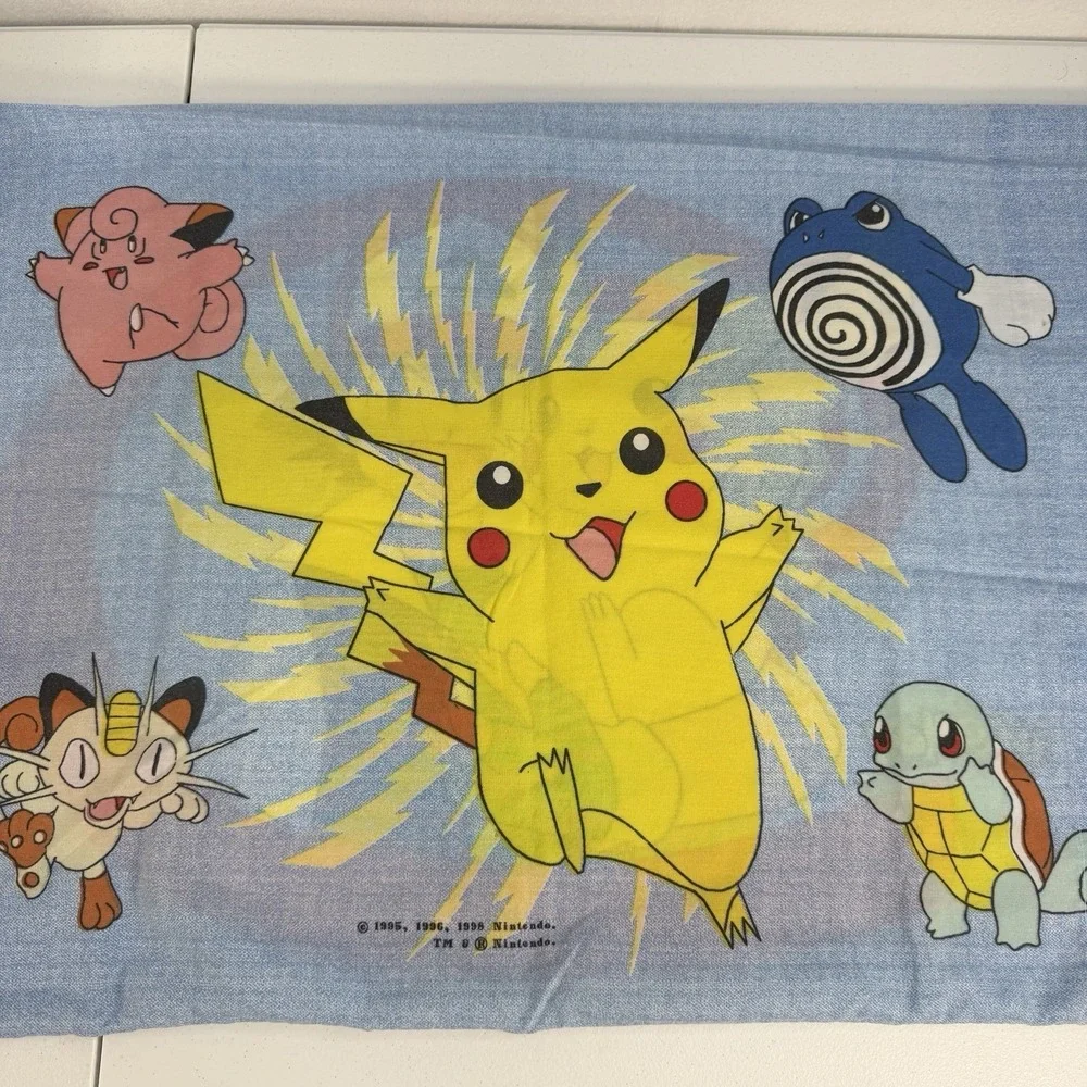 Vtg 90s 1998 Pokemon Ash & Pikachu Double Sided Pillowcase 19x28